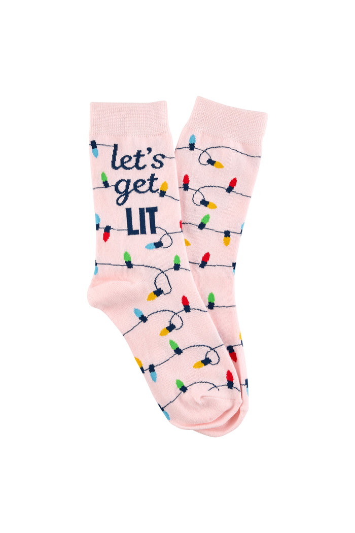 Men's & Women's Matching Pairs of Cotton Rich Crew Christmas Socks - Let's Get Lit Gift Box