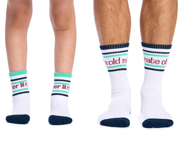 Dad & Me Cotton Crew Sport Socks with Cushion Foot- 2 Pack-  Lil Ripper & Old Mate