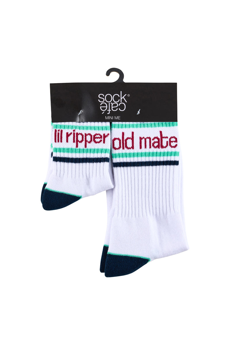 Dad & Me Cotton Crew Sport Socks with Cushion Foot- 2 Pack-  Lil Ripper & Old Mate