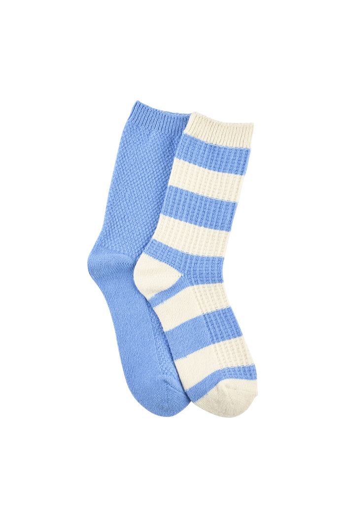 Butter Soft Crew Socks - Waffle- Blue & Cream