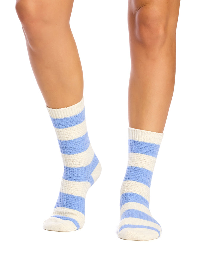 Butter Soft Crew Socks - Waffle- Blue & Cream