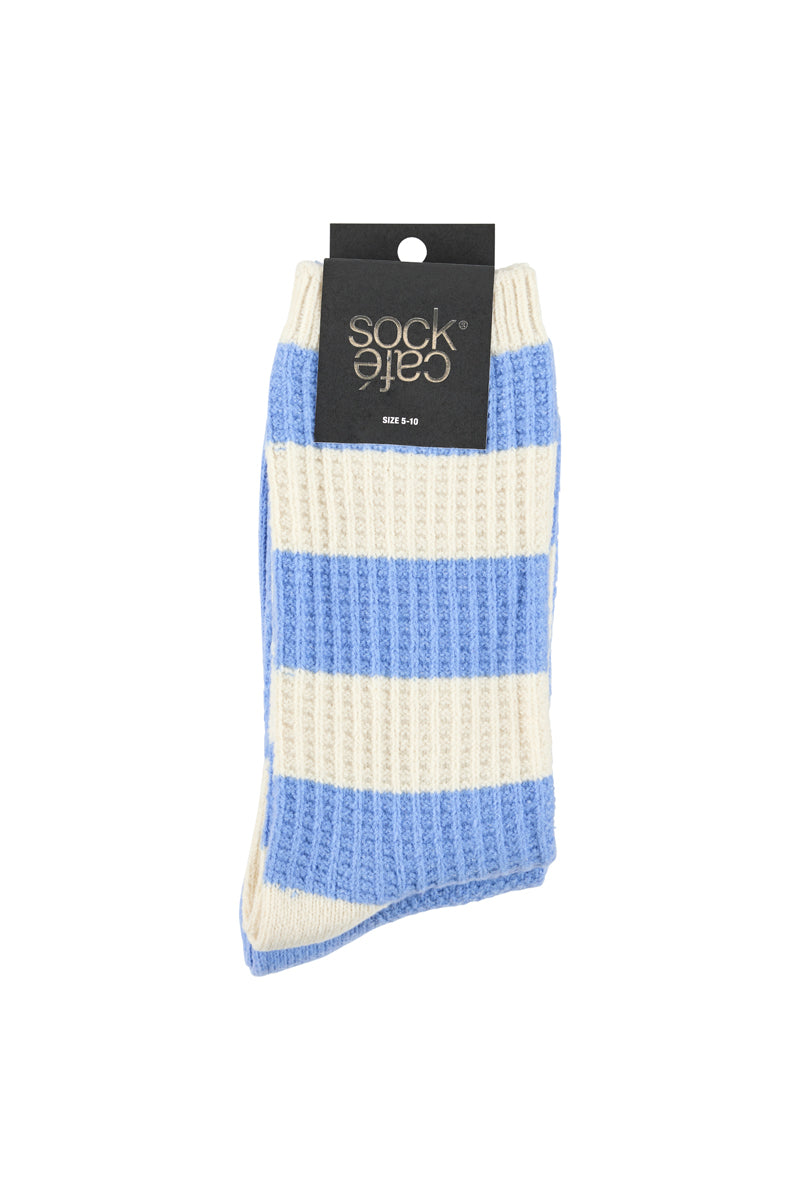 Butter Soft Crew Socks - Waffle- Blue & Cream