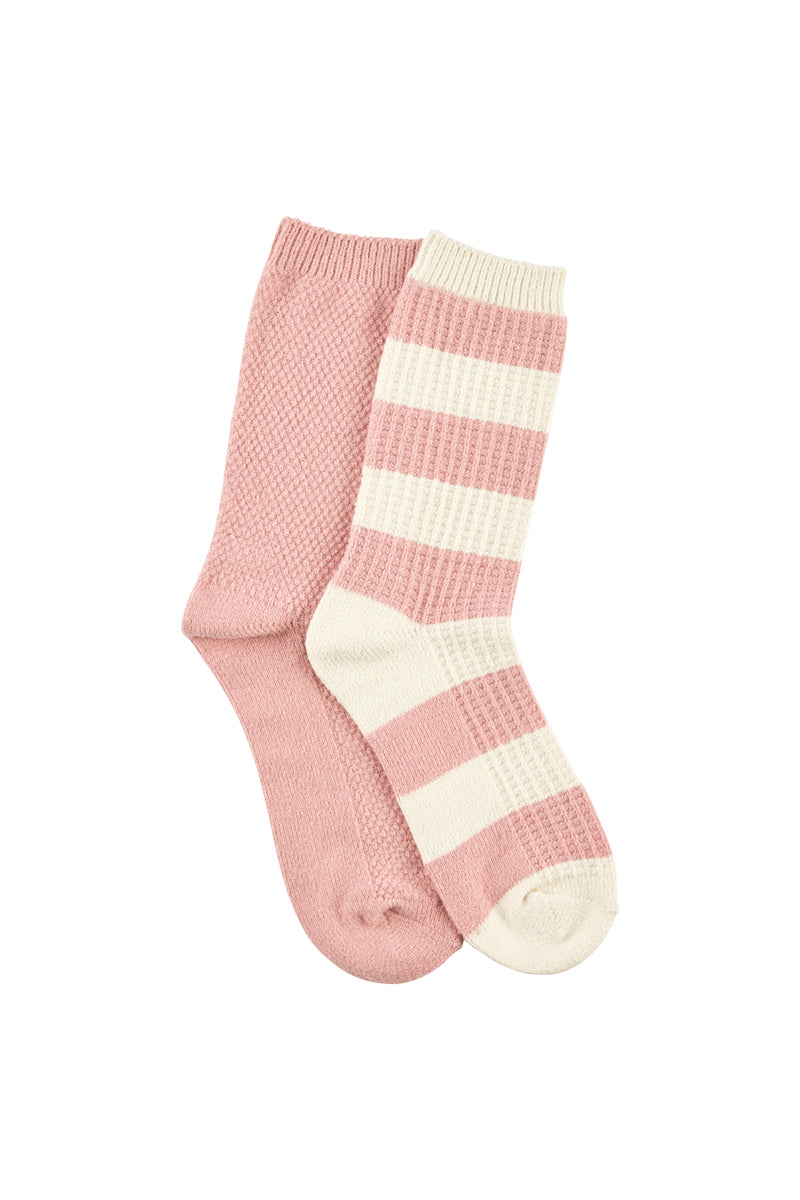 Butter Soft Crew Socks- Waffle- Blush & Cream