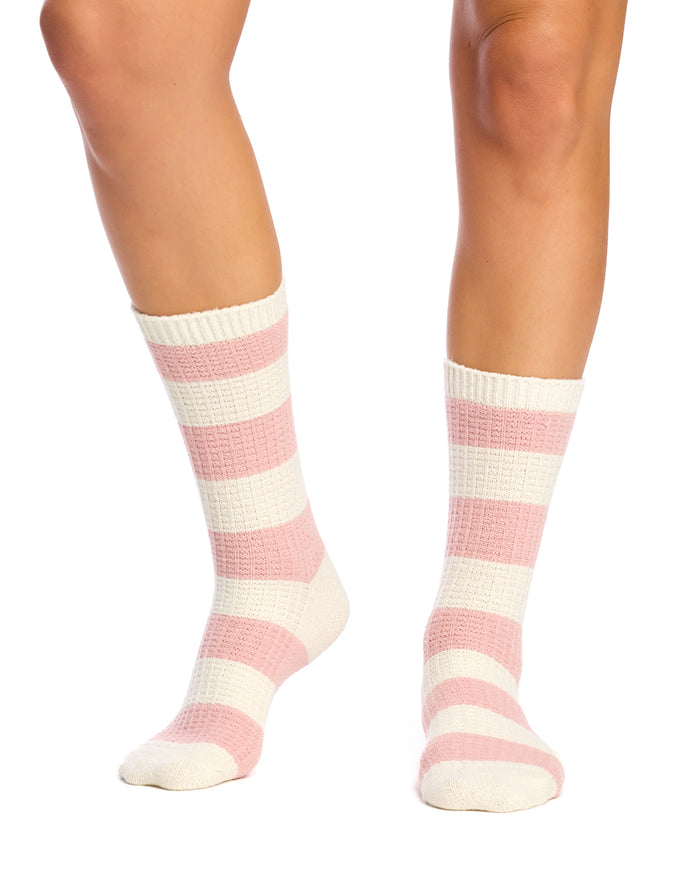 Butter Soft Crew Socks- Waffle- Blush & Cream