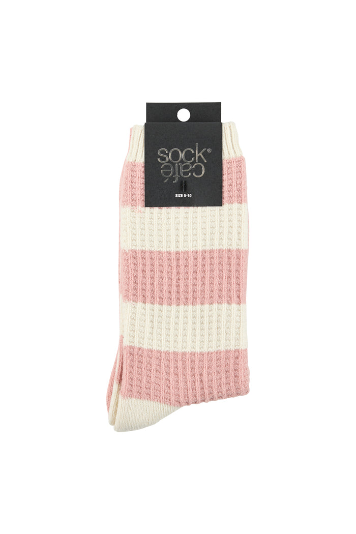 Butter Soft Crew Socks- Waffle- Blush & Cream