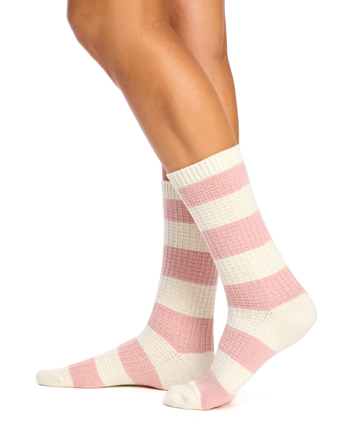Butter Soft Crew Socks- Waffle- Blush & Cream
