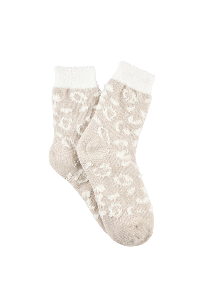 Chenille Sherpa Socks- Snow Leopard