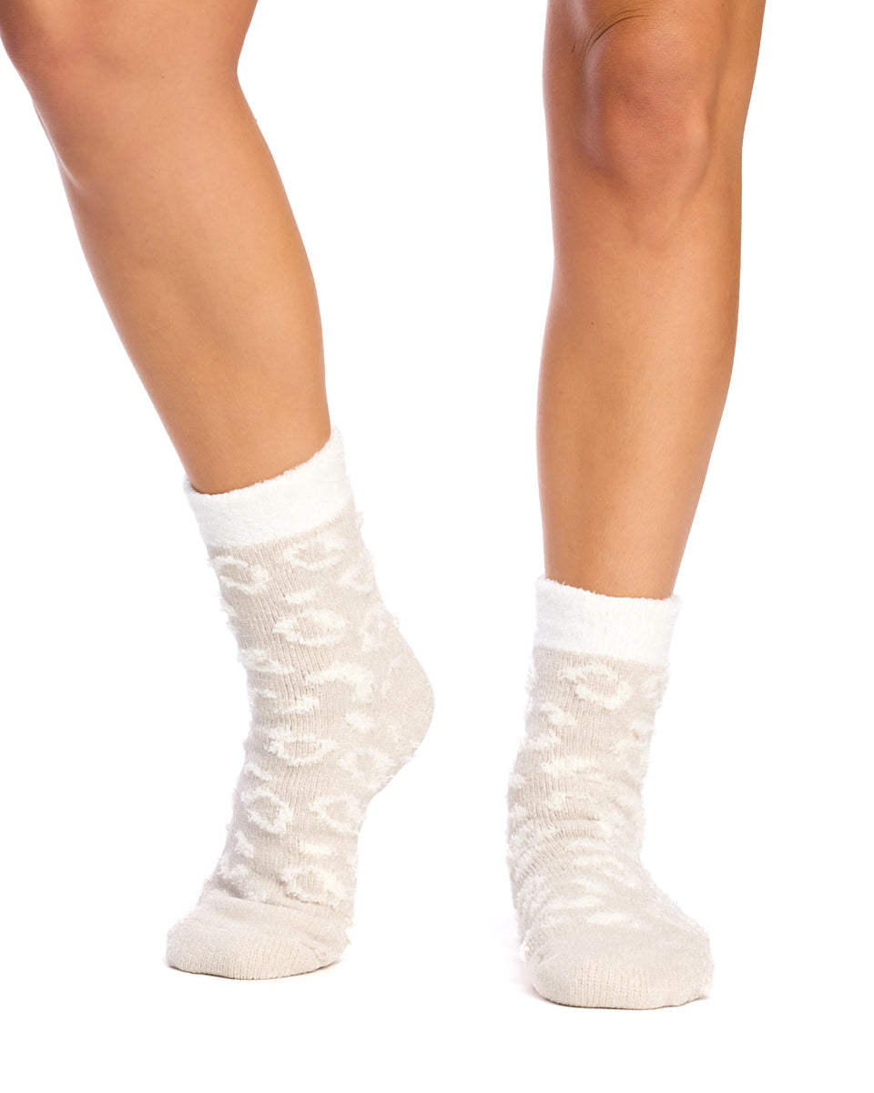 Chenille Sherpa Socks- Snow Leopard