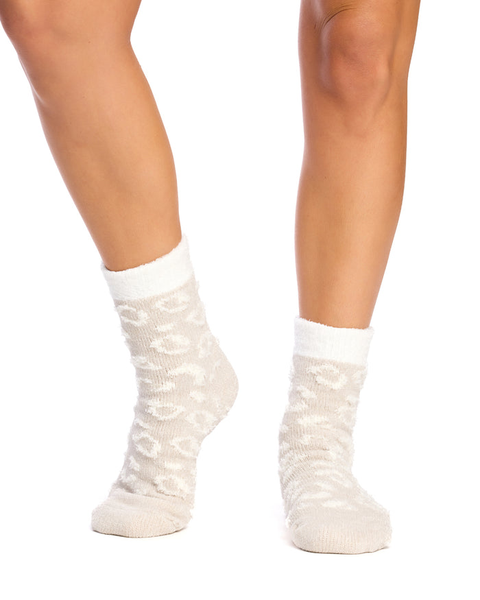 Chenille Sherpa Socks- Snow Leopard
