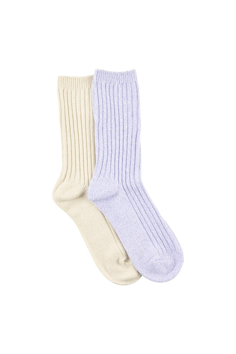 Butter Soft Crew Socks- Twisted Rib- Lavender & Cream