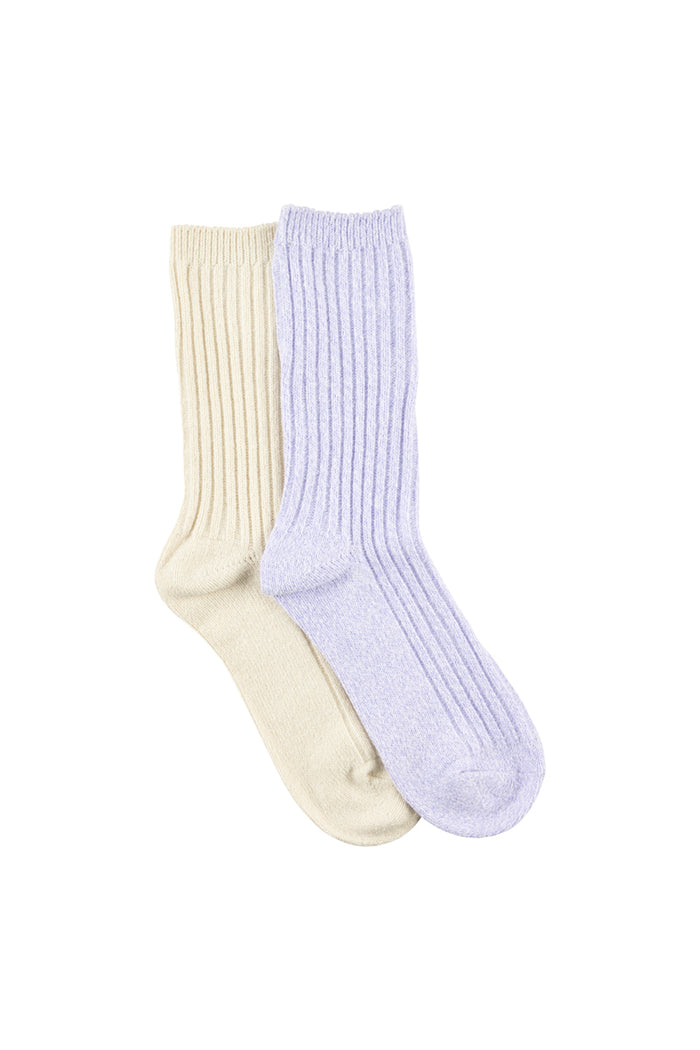 Butter Soft Crew Socks- Twisted Rib- Lavender & Cream
