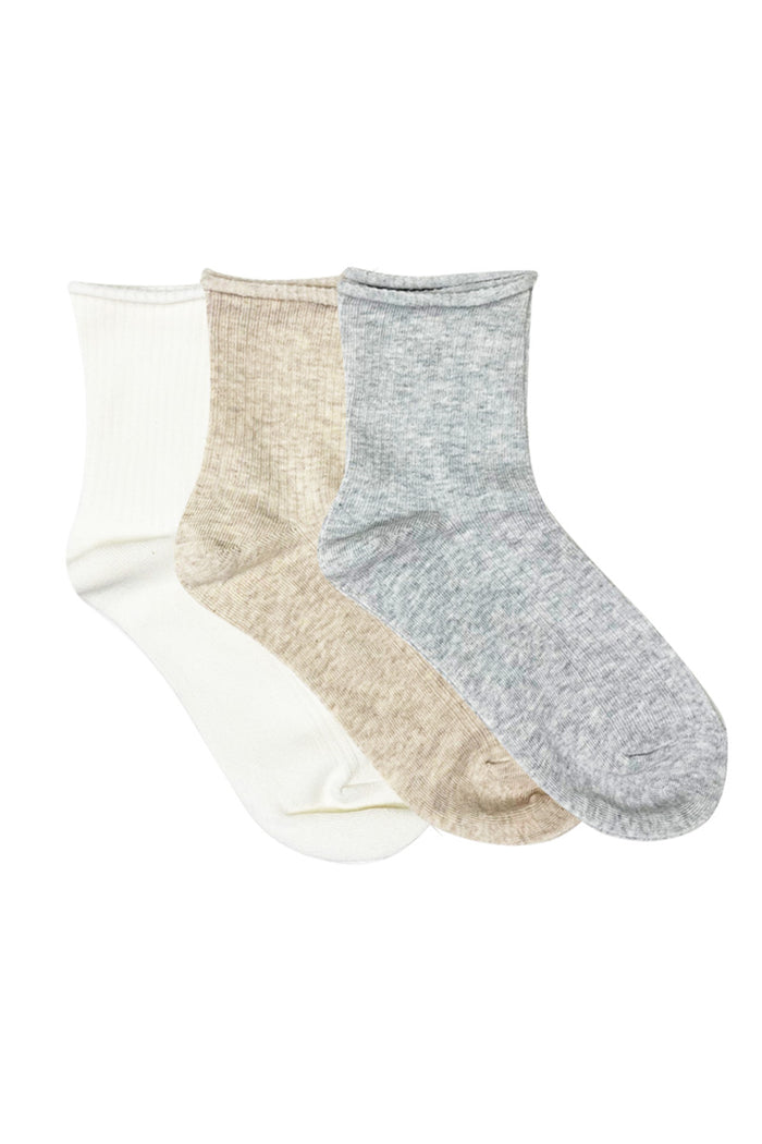 Rib Roll Socks- Pack 3-Nordic Sands