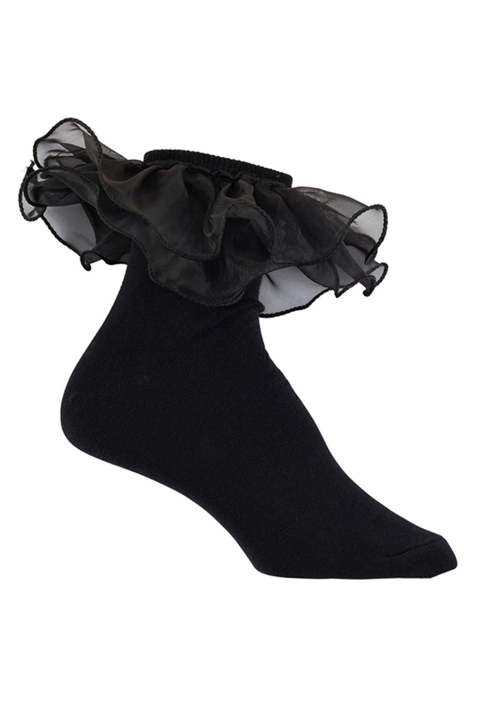 Organza Frill Socks- Black