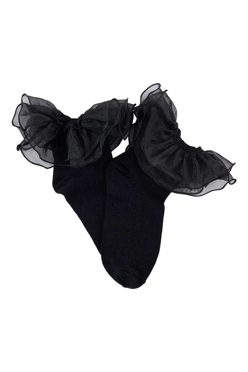 Organza Frill Socks- Black