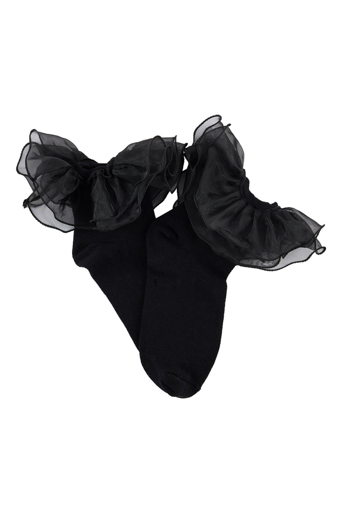 Organza Frill Socks- Black