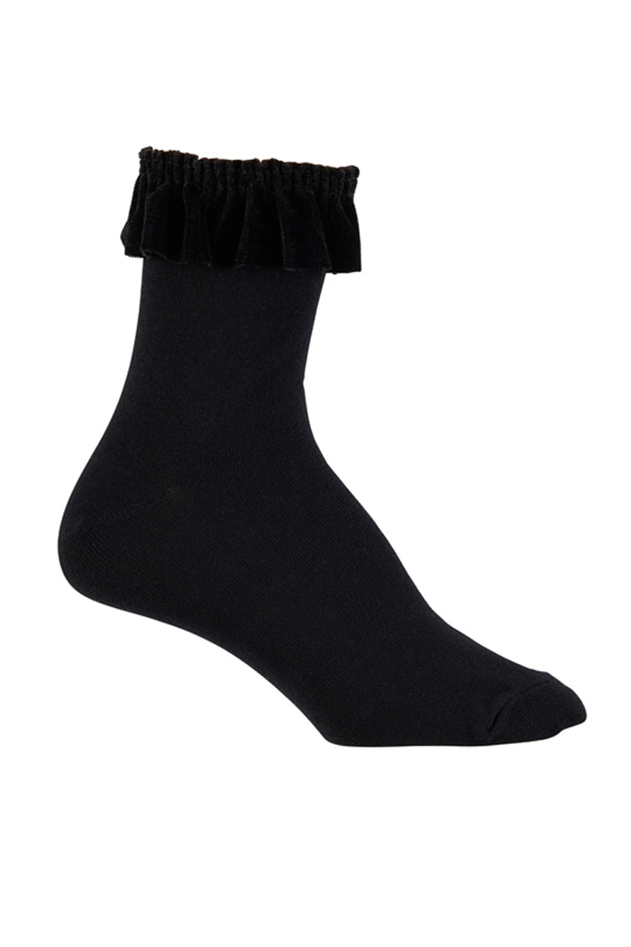 Velvet Frill Socks- Black