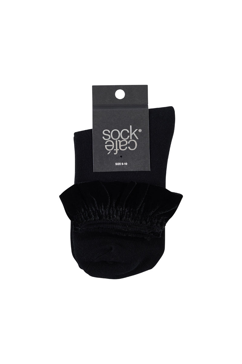 Velvet Frill Socks- Black
