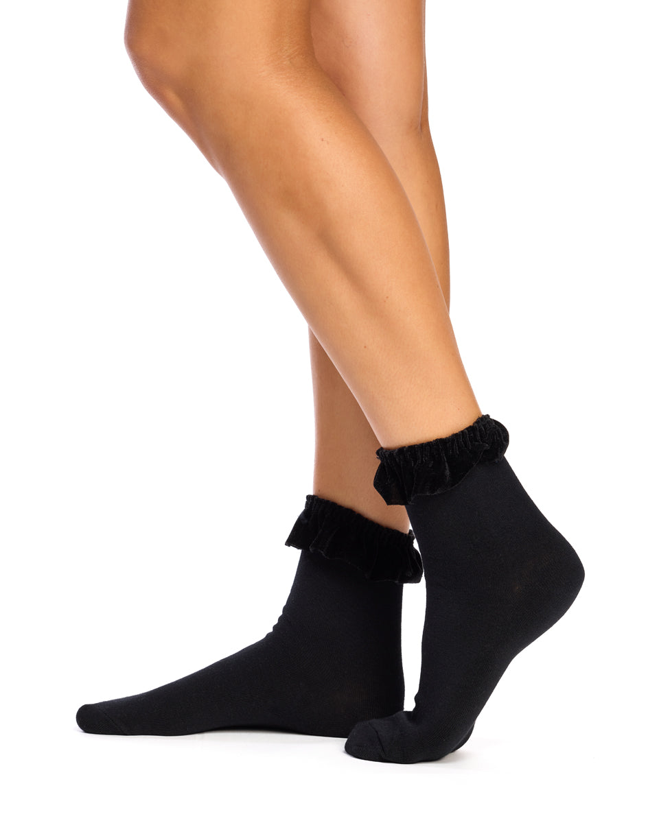 Velvet Frill Socks- Black