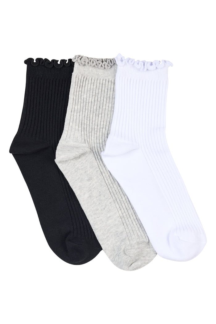 Frill Top Socks- 3 Pack- Monochrome