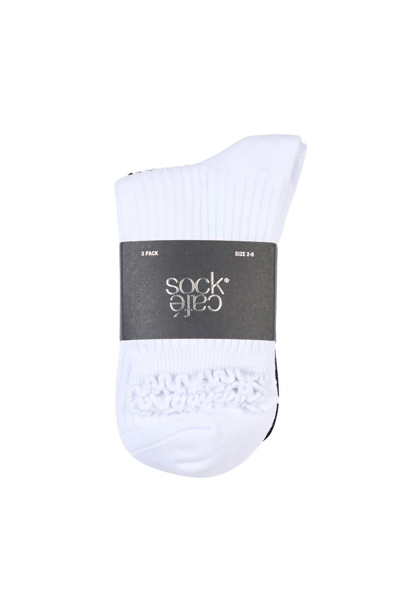Frill Top Socks- 3 Pack- Monochrome