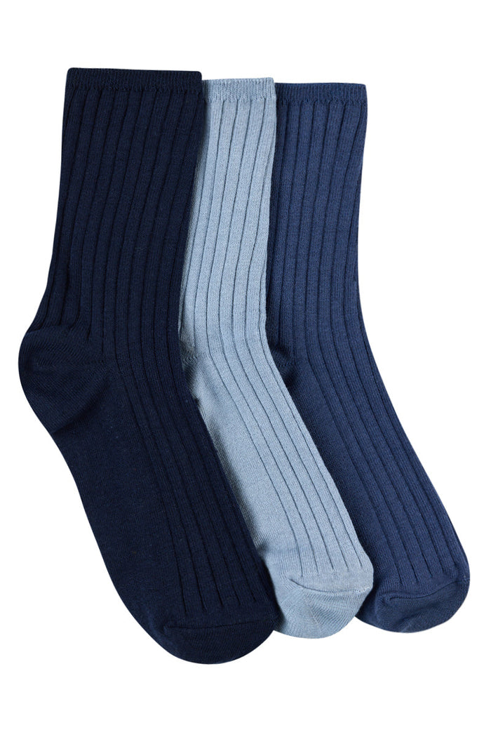 Women's High % Cotton Socks - Pack 3 - Deep Sea Blues