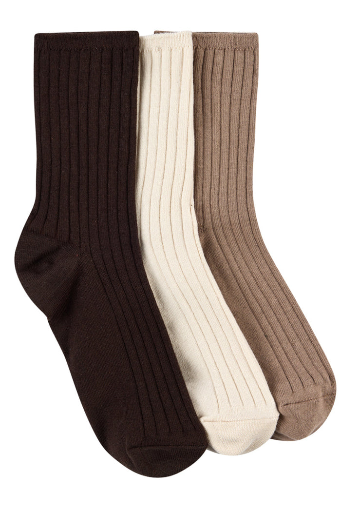 Women's High % Cotton Socks - Pack 3 - Café Latte & Chocolate
