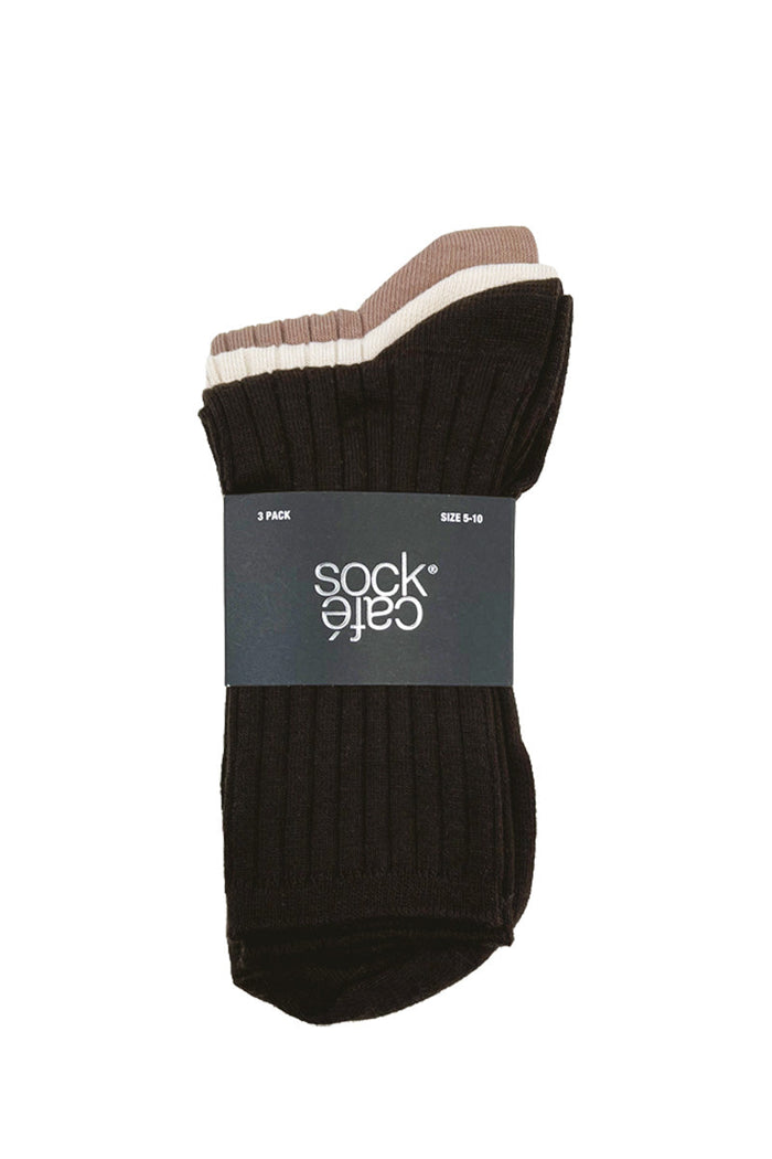 Women's High % Cotton Socks - Pack 3 - Café Latte & Chocolate