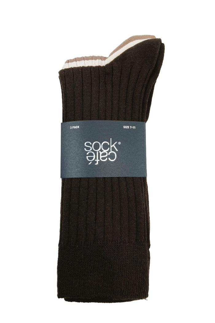 Men's High % Cotton Socks - Pack 3 - Caffe Latte & Chocolate