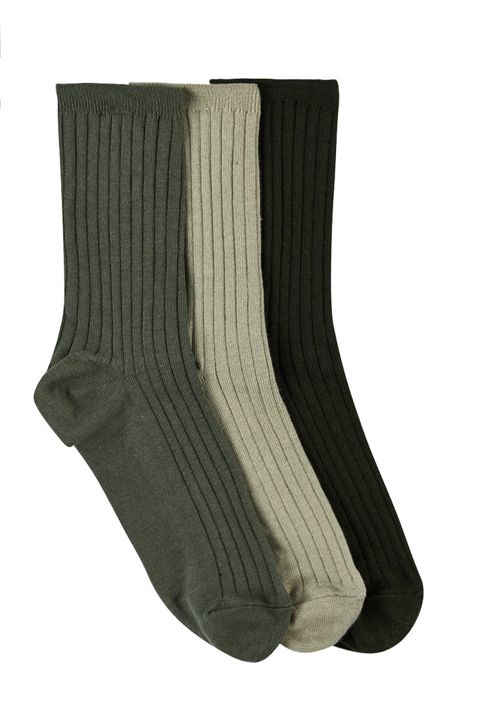 Women's High % Cotton Socks - Pack 3 - Leafline Greens
