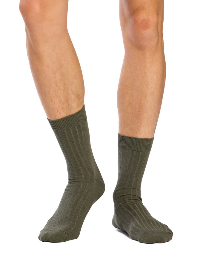 Men's High % Cotton Socks - Pack 3 - Leafline Greens