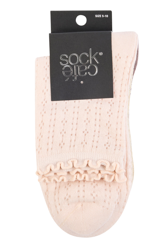 Pointelle Frill Top Socks- 3 Pack- Petals