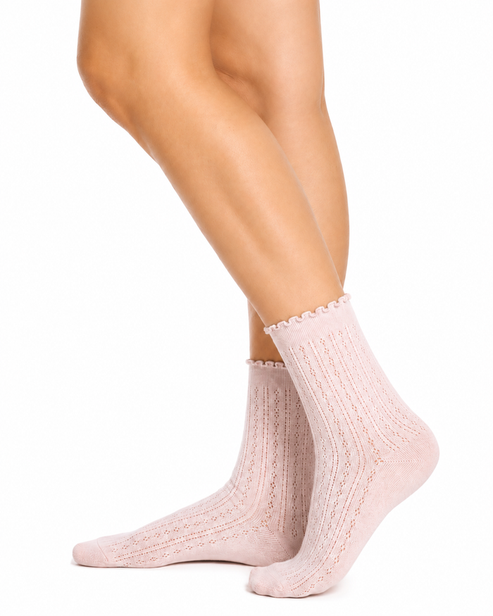 Pointelle Frill Top Socks- 3 Pack- Petals