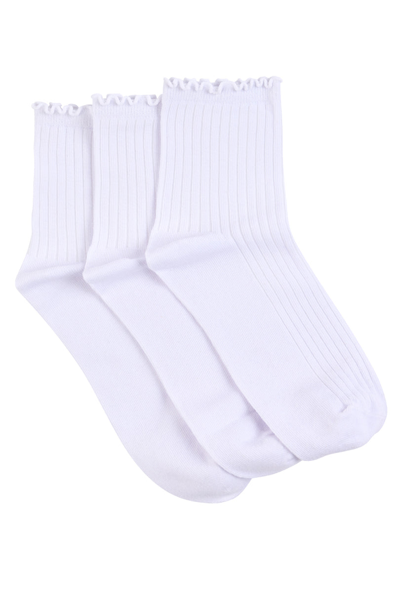 Frill Top Socks- 3 Pack- White
