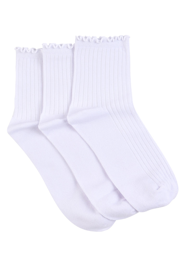 Frill Top Socks- 3 Pack- White