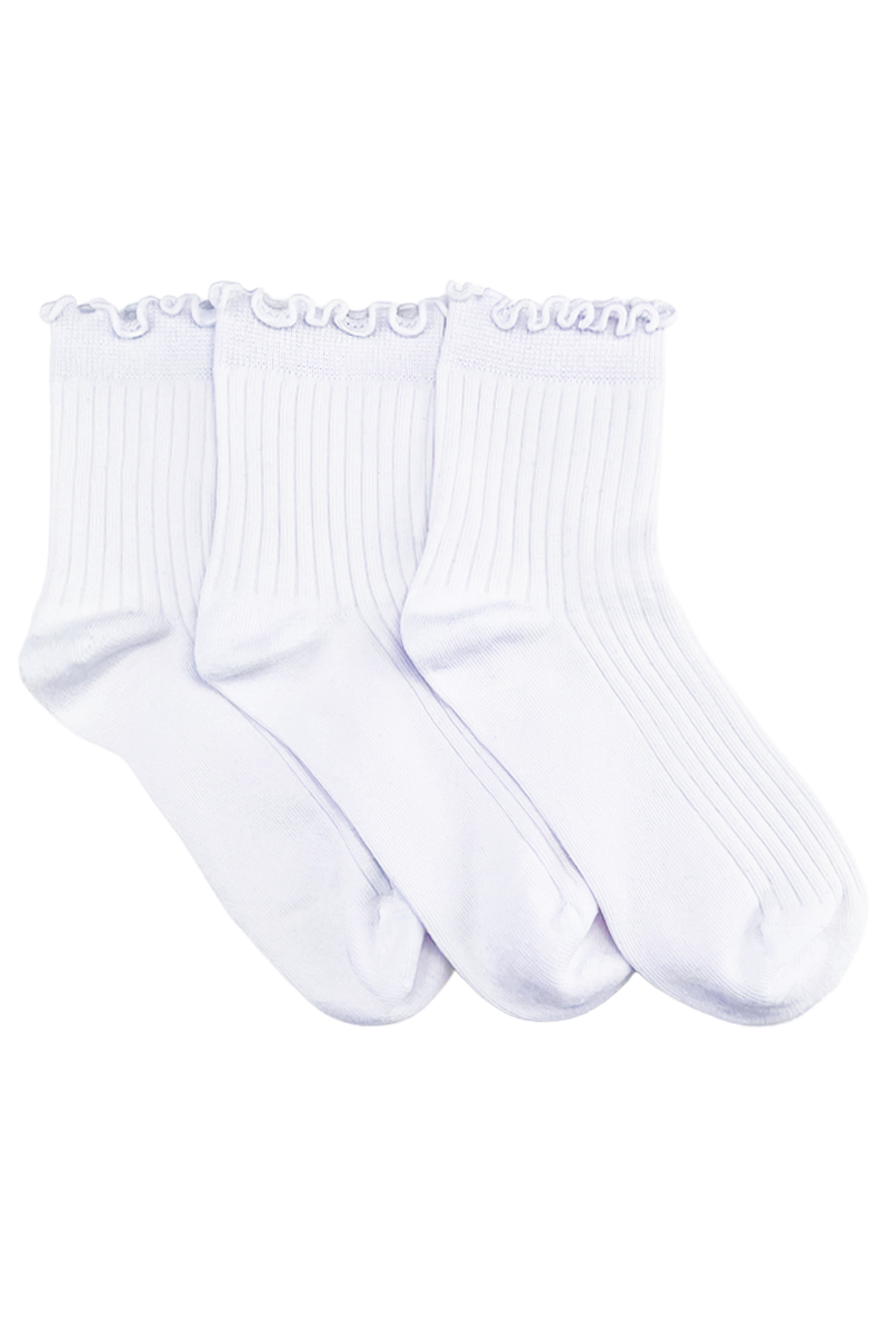 Frill Top Socks- 3 Pack- White