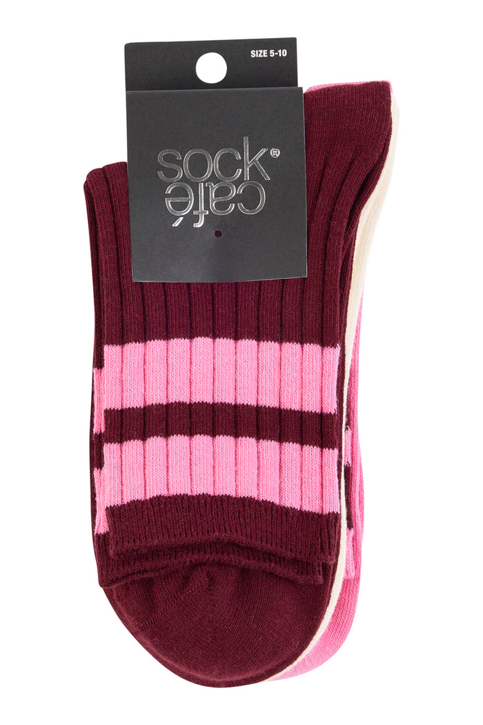 Women's High % Cotton Socks - Pack 3 - Crimson Candy