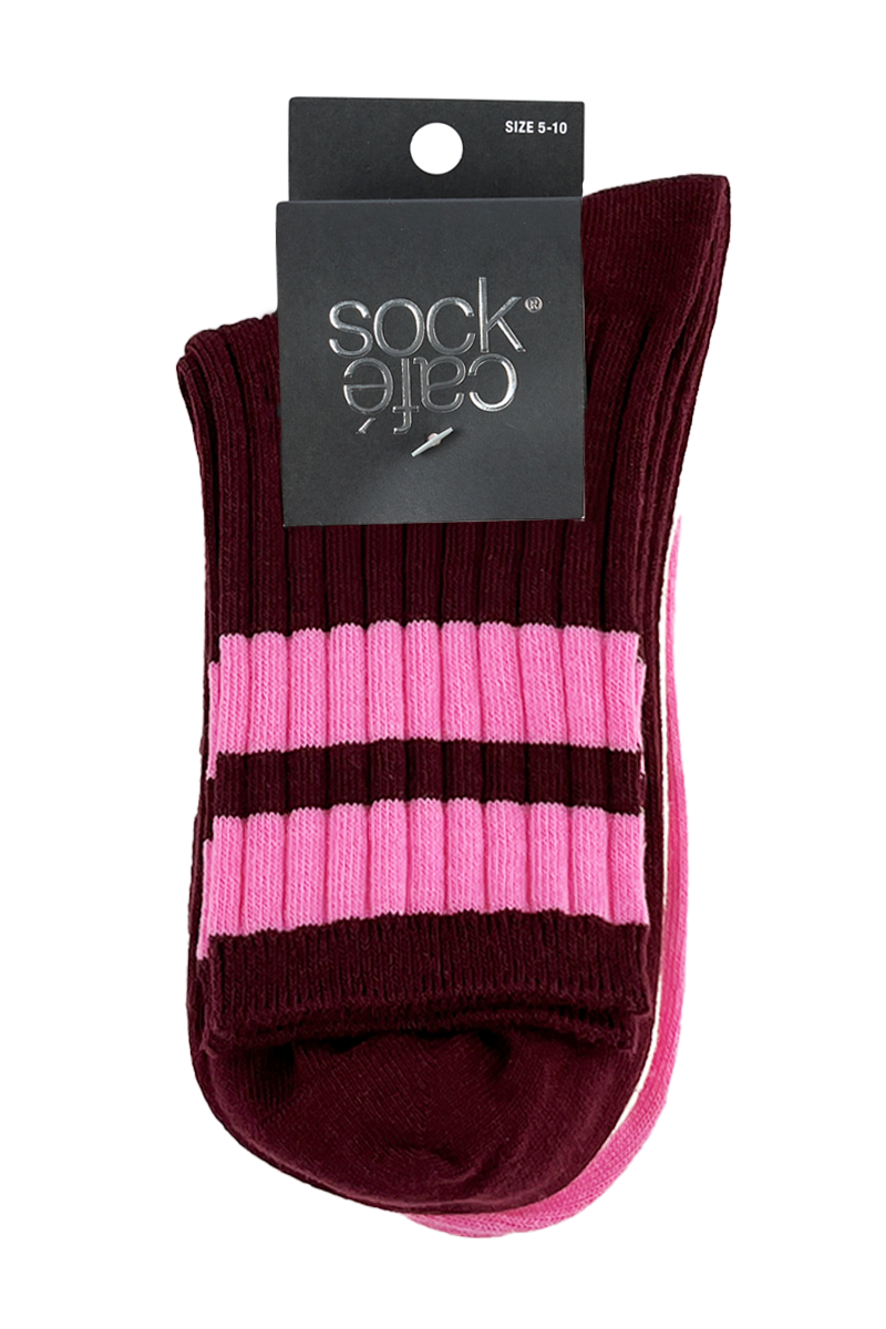 High % Cotton Stripe Socks - Pack 3 - Crimson Candy