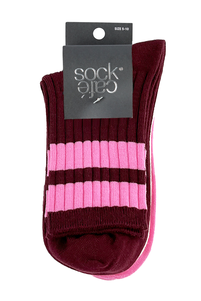 Women's High % Cotton Stripe Socks - Pack 3 - Crimson Candy