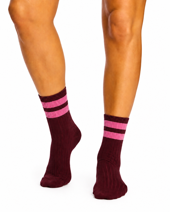 High % Cotton Stripe Socks - Pack 3 - Crimson Candy