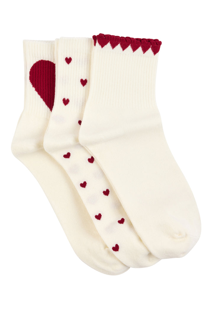 Quarter Socks- Pack 3- Ruby Heart
