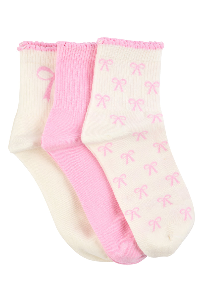 Quarter Socks- Pack 3- Pink Ribbon