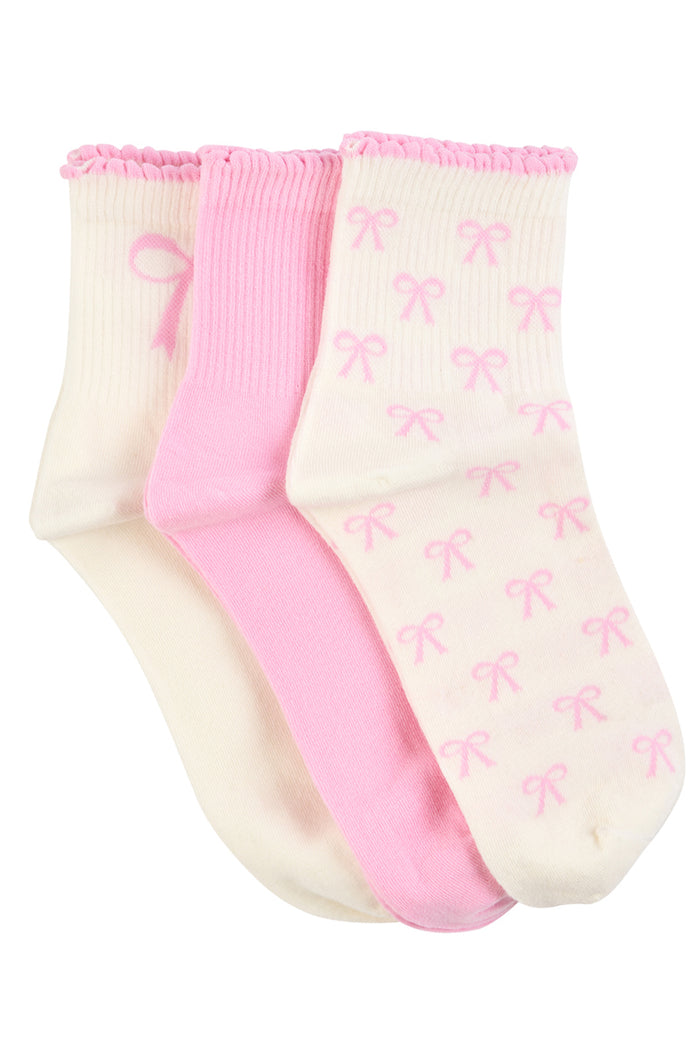 Quarter Socks- Pack 3- Pink Ribbon