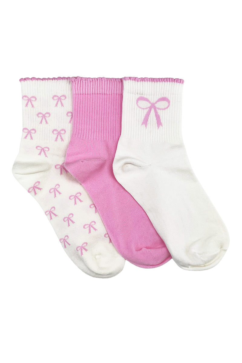 Quarter Socks- Pack 3- Pink Ribbon