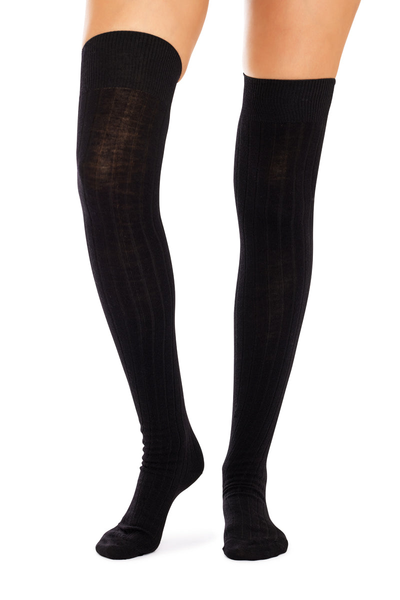Merino Over The Knee Socks- Rib- Black