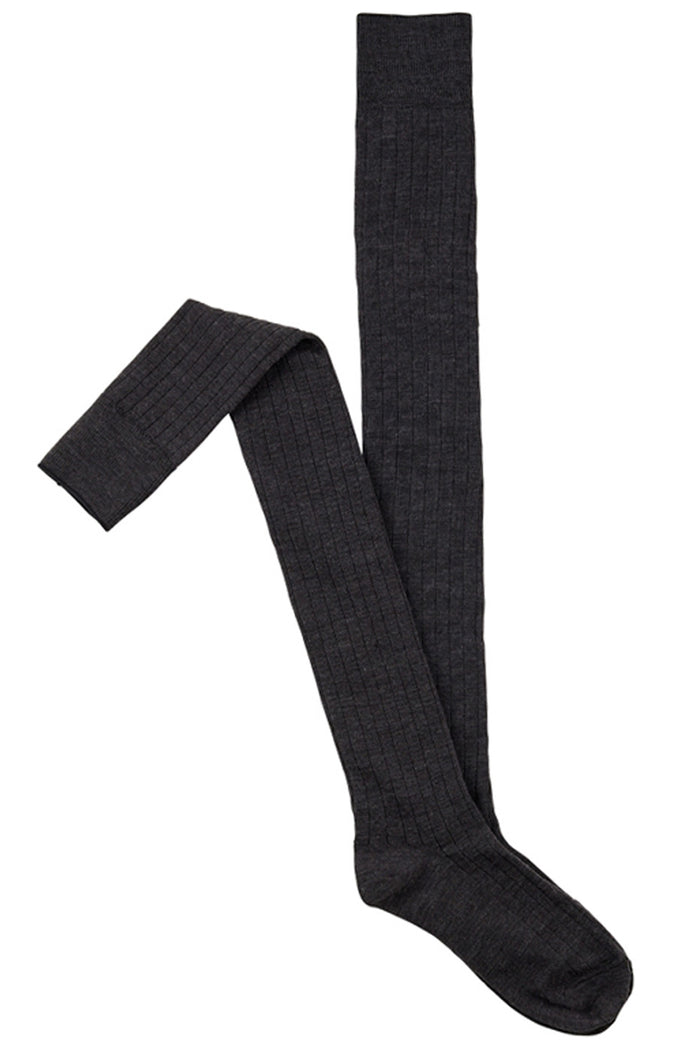 Merino Over The Knee Socks- Rib - Charcoal Melange