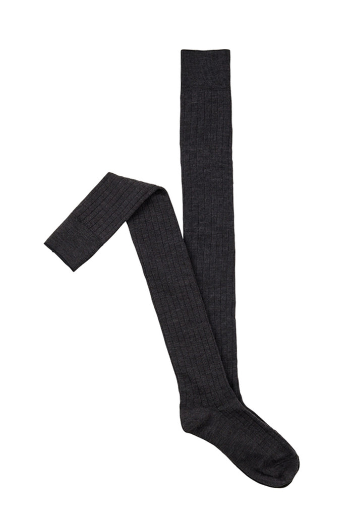 Merino Over The Knee Socks- Rib- Charcoal