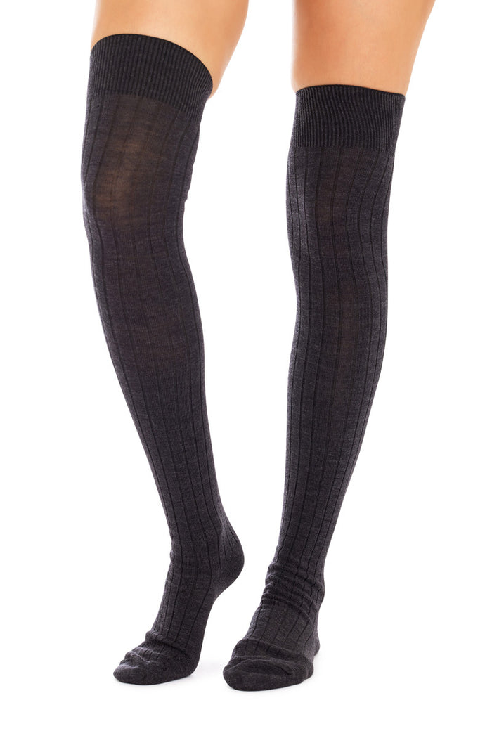 Merino Over The Knee Socks- Rib- Charcoal