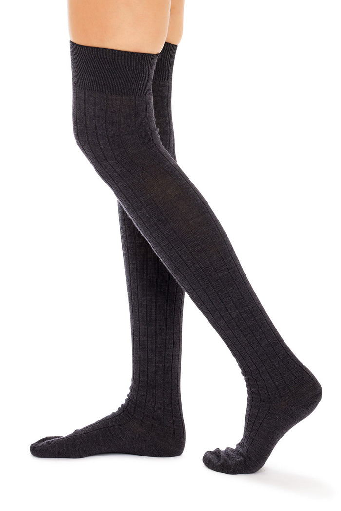 Merino Over The Knee Socks- Rib- Charcoal