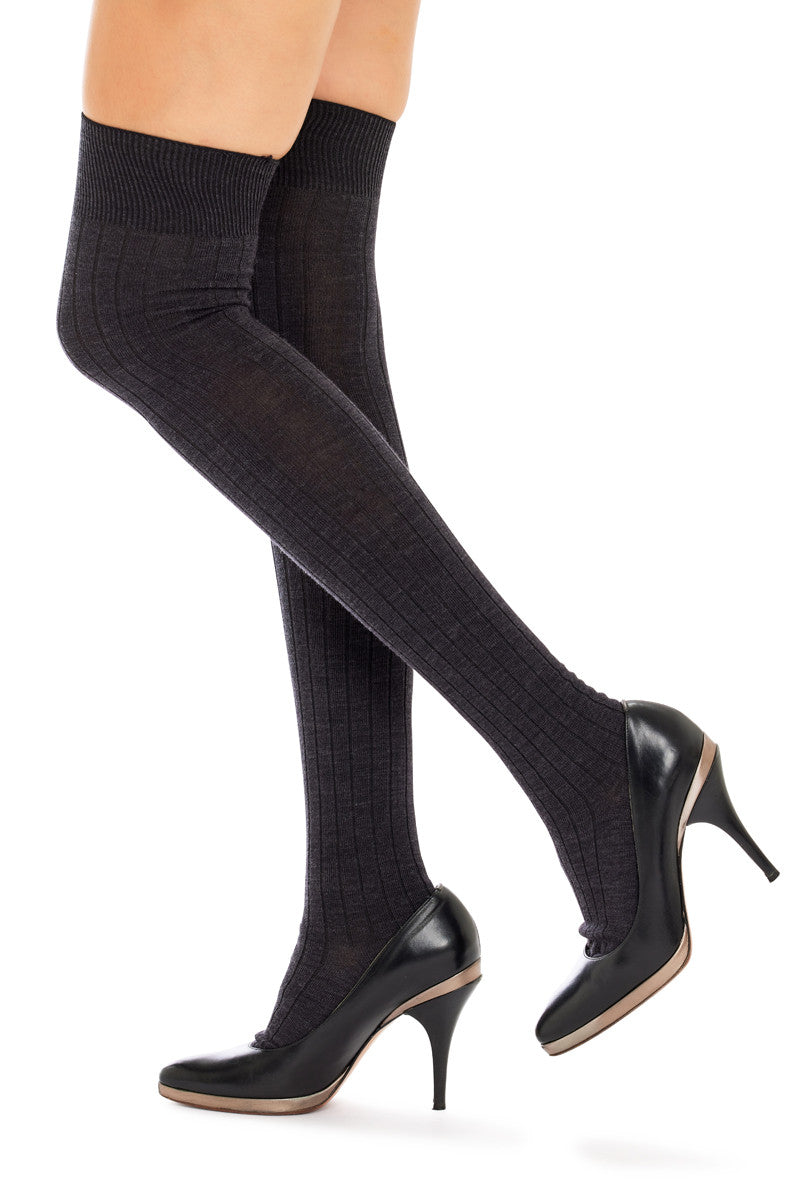 Merino Over The Knee Socks- Rib- Charcoal