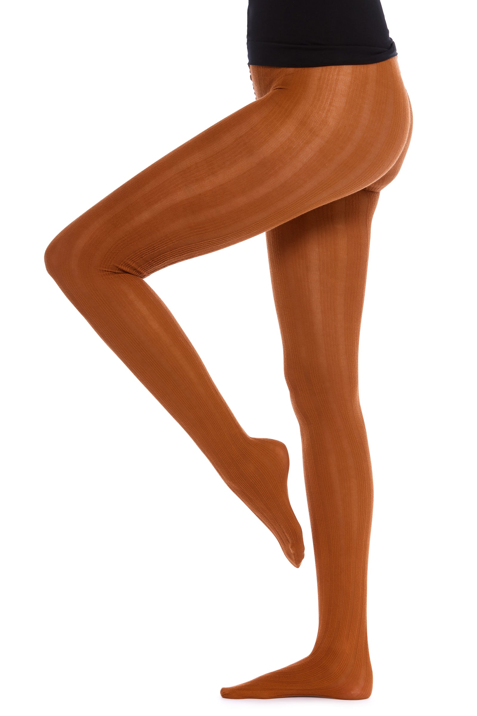 Italian 125 Denier Ribbed Tights - Ginger